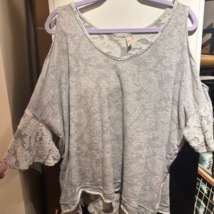 Free People Gray Lace Cold Shoulder Top
